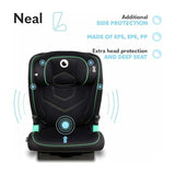 Scaun auto i-Size, Lionelo, Neal, Spatar reglabil in3 pozitii, Tetiera in 14 pozitii, Suport sticla inclus, 15-36 Kg, 100-150 cm, Cu Isofix, Conform ECE R129, Negru