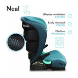 Scaun auto i-Size, Lionelo, Neal, Spatar reglabil in 3 pozitii, Tetiera in 14 pozitii, Suport sticla inclus, 15-36 Kg, 100-150 cm, Cu Isofix, Conform ECE R129, Verde