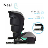 Scaun auto i-Size, Lionelo, Neal, Spatar reglabil in 3 pozitii, Tetiera in 14 pozitii, Suport sticla inclus, 15-36 Kg, 100-150 cm, Cu Isofix, Conform ECE R129, Gri