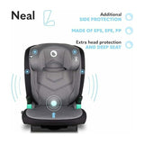 Scaun auto i-Size, Lionelo, Neal, Spatar reglabil in 3 pozitii, Tetiera in 14 pozitii, Suport sticla inclus, 15-36 Kg, 100-150 cm, Cu Isofix, Conform ECE R129, Gri