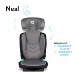 Scaun auto i-Size, Lionelo, Neal, Spatar reglabil in 3 pozitii, Tetiera in 14 pozitii, Suport sticla inclus, 15-36 Kg, 100-150 cm, Cu Isofix, Conform ECE R129, Gri