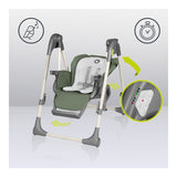 Scaun de masa si balansoar, Lionelo, Laurice, 2 in 1, Transformabil, Multifunctional, Inaltime si spatar reglabile, Cu melodii de leagan, 0 luni+, Conform cu standardele europene de securitate EN 14988, EN 16120, Verde
