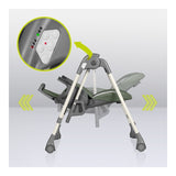 Scaun de masa si balansoar, Lionelo, Laurice, 2 in 1, Transformabil, Multifunctional, Inaltime si spatar reglabile, Cu melodii de leagan, 0 luni+, Conform cu standardele europene de securitate EN 14988, EN 16120, Verde