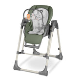 Scaun de masa si balansoar, Lionelo, Laurice, 2 in 1, Transformabil, Multifunctional, Inaltime si spatar reglabile, Cu melodii de leagan, 0 luni+, Conform cu standardele europene de securitate EN 14988, EN 16120, Verde