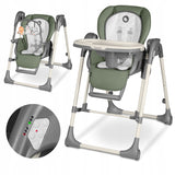 Scaun de masa si balansoar, Lionelo, Laurice, 2 in 1, Transformabil, Multifunctional, Inaltime si spatar reglabile, Cu melodii de leagan, 0 luni+, Conform cu standardele europene de securitate EN 14988, EN 16120, Verde