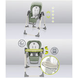 Scaun de masa si balansoar, Lionelo, Laurice, 2 in 1, Transformabil, Multifunctional, Inaltime si spatar reglabile, Cu melodii de leagan, 0 luni+, Conform cu standardele europene de securitate EN 14988, EN 16120, Verde