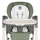 Scaun de masa si balansoar, Lionelo, Laurice, 2 in 1, Transformabil, Multifunctional, Inaltime si spatar reglabile, Cu melodii de leagan, 0 luni+, Conform cu standardele europene de securitate EN 14988, EN 16120, Verde