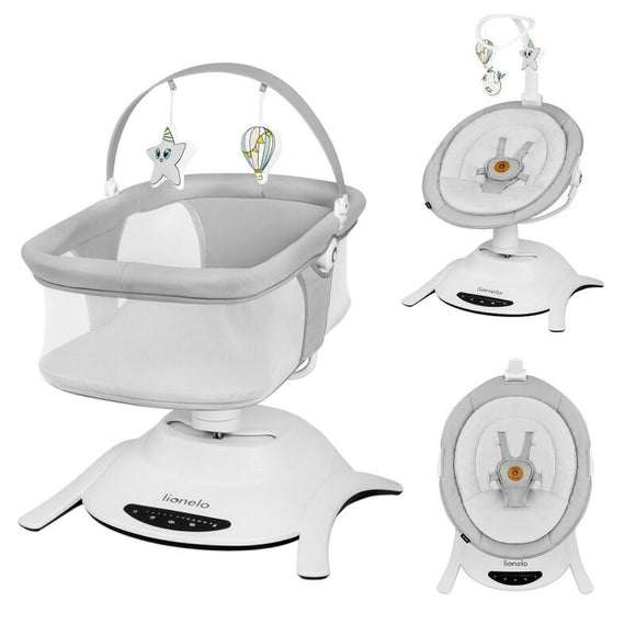 Set 2 in 1, Balansoar si landou, Lionelo, Bella, Rotative 360, Ecran tactil si telecomanda, Electric, Scaun reglabil, 6 miscari unice, 5 viteze, Cu melodii, Gri