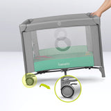 Tarc de joaca, Lionelo, Mille, Pliabil, Include covor educational incorporat cu 4 jucarii Velcro si geanta de transport, Cu roti si inchidere laterala, Saltea din spuma, 100x100 cm, Verde