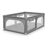 Tarc de joaca copii, Lionelo, Willow, 127 x 187 cm, Pliere compacta, Include geanta de transport, Din plasa, Cu doua intrari laterale si fermoar, Cu ventuze pentru stabilitate, Conform cu EN 12227:2010, Gri