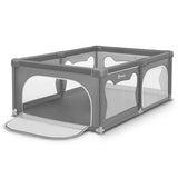 Tarc de joaca copii, Lionelo, Willow, 127 x 187 cm, Pliere compacta, Include geanta de transport, Din plasa, Cu doua intrari laterale si fermoar, Cu ventuze pentru stabilitate, Conform cu EN 12227:2010, Gri
