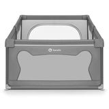 Tarc de joaca copii, Lionelo, Willow, 127 x 187 cm, Pliere compacta, Include geanta de transport, Din plasa, Cu doua intrari laterale si fermoar, Cu ventuze pentru stabilitate, Conform cu EN 12227:2010, Gri