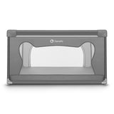 Tarc de joaca copii, Lionelo, Willow, 127 x 187 cm, Pliere compacta, Include geanta de transport, Din plasa, Cu doua intrari laterale si fermoar, Cu ventuze pentru stabilitate, Conform cu EN 12227:2010, Gri