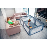 Tarc de joaca copii, Lionelo, Willow, 127 x 187 cm, Pliere compacta, Include geanta de transport, Din plasa, Cu doua intrari laterale si fermoar, Cu ventuze pentru stabilitate, Conform cu EN 12227:2010, Gri