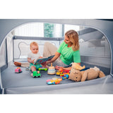 Tarc de joaca copii, Lionelo, Willow, 127 x 187 cm, Pliere compacta, Include geanta de transport, Din plasa, Cu doua intrari laterale si fermoar, Cu ventuze pentru stabilitate, Conform cu EN 12227:2010, Gri