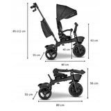 Tricicleta copii, Lionelo, Kori, Ultrapliabila, Multifunctionala, Cu suport de picioare, Control al directiei, Scaun reversibil, Rotire 360 grade, Conform cu standardul european de securitate EN71, Grey Stone