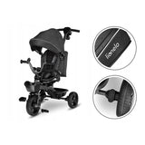 Tricicleta copii, Lionelo, Kori, Ultrapliabila, Multifunctionala, Cu suport de picioare, Control al directiei, Scaun reversibil, Rotire 360 grade, Conform cu standardul european de securitate EN71, Grey Stone