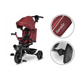 Tricicleta copii, Lionelo, Kori, Ultrapliabila, Multifunctionala. Cu suport de picioare, Control al directiei, Scaun reversibil, Rotire 360 grade, Conform cu standardul europeane de securitate EN71, Red Burgundy