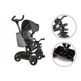 Tricicleta copii, Lionelo, Haari, Ultrapliabila, Multifunctionala, Suport picioare, Control al directiei, Scaun reversibil, Rotire 360 grade, Conform cu standardul european de securitate EN71, Gri