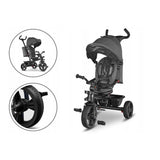 Tricicleta copii, Lionelo, Haari, Ultrapliabila, Multifunctionala, Suport picioare, Control al directiei, Scaun reversibil, Rotire 360 grade, Conform cu standardul european de securitate EN71, Gri