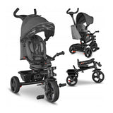 Tricicleta copii, Lionelo, Haari, Ultrapliabila, Multifunctionala, Suport picioare, Control al directiei, Scaun reversibil, Rotire 360 grade, Conform cu standardul european de securitate EN71, Gri