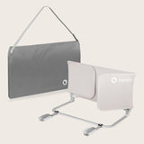 Bariera de protectie pentru pat, Lionelo, Lora XL, Pliabila, Sistem de blocare StandSafe, Geanta de transport inclusa, 150x46 cm, Conform cu BS 7972:2001+A1:2009, Bej