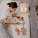 Bariera de protectie pentru pat, Lionelo, Lora XL, Pliabila, Sistem de blocare StandSafe, Geanta de transport inclusa, 150x46 cm, Conform cu BS 7972:2001+A1:2009, Bej