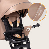 Tricicleta copii, Lionelo, Tris Plus, Ultrapliabila, Multifunctionala, Pana la 25 kg, Inclinare spatar in fata si in spate, Suport picioare, Control al directiei, Scaun reversibil, Rotire 360 grade, Conform cu EN71, 9 luni-5 ani, Bej