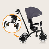 Tricicleta copii, Lionelo, Tris Plus, Ultrapliabila, Multifunctionala, Pana la 25 kg, Inclinare spatar in fata si in spate, Suport picioare, Control al directiei, Scaun reversibil, Rotire 360 grade, Conform cu EN71, 9 luni-5 ani, Gri