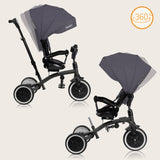 Tricicleta copii, Lionelo, Tris Plus, Ultrapliabila, Multifunctionala, Pana la 25 kg, Inclinare spatar in fata si in spate, Suport picioare, Control al directiei, Scaun reversibil, Rotire 360 grade, Conform cu EN71, 9 luni-5 ani, Gri