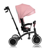 Tricicleta copii, Lionelo, Tris Plus, Ultrapliabila, Multifunctionala, Pana la 25 kg, Inclinare spatar in fata si in spate, Suport picioare, Control al directiei, Scaun reversibil, Rotire 360 grade, Conform cu EN71, 9 luni-5 ani, Roz