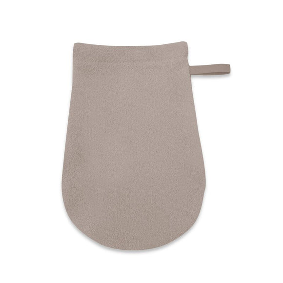 Manusa de baie, Qmini, Pentru bebelusi, 12x21 cm, Din tricot termo-terry din bambus, Materiale certificate Oeko Tex Standard 100, Mocha