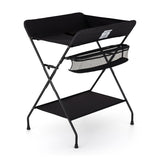 Masuta pentru infasat si schimbat scutece, Feedo, Multifunctionala, Pliabila, Cu raft pentru depozitare si compartiment lateral, Realizata din fier, panza si in, 80.5 x 67 x 102.5 cm, Negru