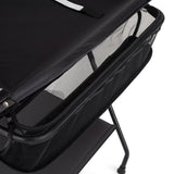 Masuta pentru infasat si schimbat scutece, Feedo, Multifunctionala, Pliabila, Cu raft pentru depozitare si compartiment lateral, Realizata din fier, panza si in, 80.5 x 67 x 102.5 cm, Negru