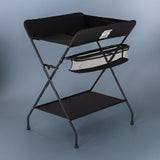 Masuta pentru infasat si schimbat scutece, Feedo, Multifunctionala, Pliabila, Cu raft pentru depozitare si compartiment lateral, Realizata din fier, panza si in, 80.5 x 67 x 102.5 cm, Negru