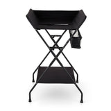 Masuta pentru infasat si schimbat scutece, Feedo, Multifunctionala, Pliabila, Cu raft pentru depozitare si compartiment lateral, Realizata din fier, panza si in, 80.5 x 67 x 102.5 cm, Negru