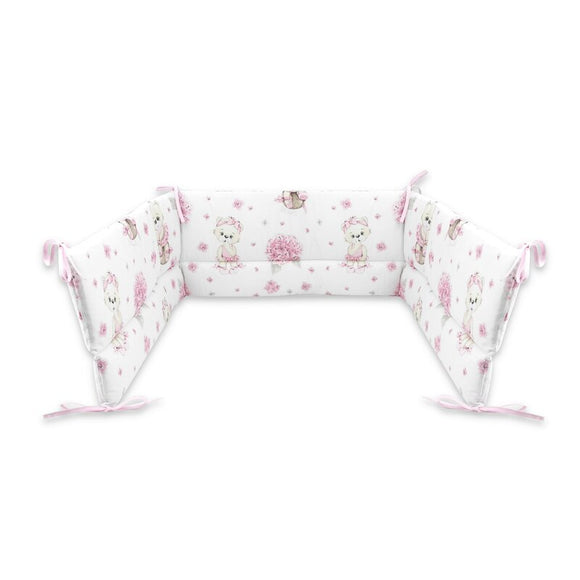 Aparatoare pentru patut, MimiNu, Din bumbac certificat Oeko Tex Standard 100, 180x30 cm, Cu panglici, Design, Pink Ballerina