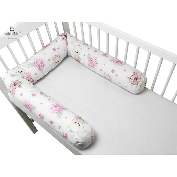 Aparatoare pentru patut, MimiNu, Tip rulou, Cu husa detasabila, Lungime 180 cm, Din bumbac certificat Oeko Tex Standard 100, Design, Pink Ballerina