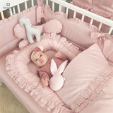 Baldachin, MimiNu, Pentru patut, Cu funda si volanas, 210x145 cm, Materiale certificate Oeko Tex Standard 100, Colectia Royal, Powder Pink