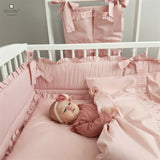 Baldachin, MimiNu, Pentru patut, Cu funda si volanas, 210x145 cm, Materiale certificate Oeko Tex Standard 100, Colectia Royal, Powder Pink