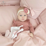 Baldachin, MimiNu, Pentru patut, Cu funda si volanas, 210x145 cm, Materiale certificate Oeko Tex Standard 100, Colectia Royal, Powder Pink