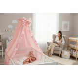 Baldachin, MimiNu, Pentru patut, Cu funda si volanas, 210x145 cm, Materiale certificate Oeko Tex Standard 100, Colectia Royal, Powder Pink