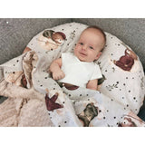 Cearceaf cu elastic, MimiNu, Pentru patut co-sleeper, Vera, Dimensiune 89 x 51 cm, Din bumbac certificat Oeko Tex Standard 100, Teddy Bear On Moon