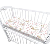 Cearceaf cu elastic, MimiNu, Pentru patut co-sleeper, Vera, Dimensiune 89 x 51 cm, Din bumbac certificat Oeko Tex Standard 100, Sweet Deer Pink