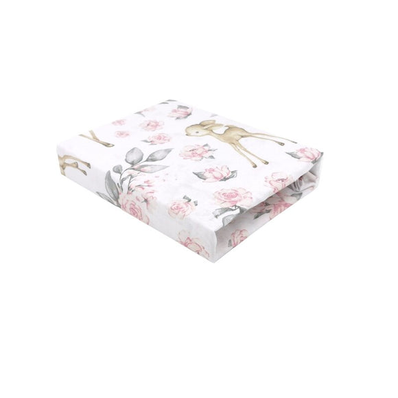 Cearceaf cu elastic, MimiNu, Pentru patut leagan sau patut co-sleeper, Dimensiune 90x40 cm, Din bumbac certificat Oeko Tex Standard 100, Sweet Deer Pink