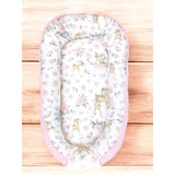 Cosulet bebelus, MimiNu, Pentru dormit, Cu doua fete, Baby Nest 105x66 cm, Husa 100% bumbac si catifea moale, Materiale certificate Oeko Tex Standard 100, Cu salteluta, Detasabila, Velvet Sweet Deer Pink