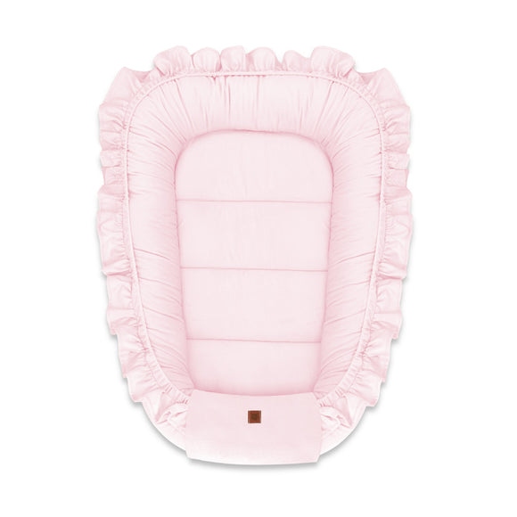 Cosulet bebelus, MimiNu, Pentru dormit, Baby Nest 55 x 75 cm, Cu Volanase, Din catifea, Pink