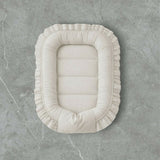 Cosulet bebelus, MimiNu, Pentru dormit, Baby Nest 55 x 75 cm, Cu Volanase, Husa 100% bumbac, Din bumbac certificat Oeko Tex Standard 100, Colectia Royal, Beige