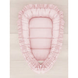 Cosulet bebelus, MimiNu, Pentru dormit, Baby Nest 55 x 75 cm, Cu Volanase, Husa 100% bumbac, Din bumbac certificat Oeko Tex Standard 100, Colectia Royal, Powder Pink