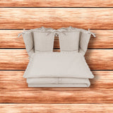 Lenjerie patut cu 4 piese, MimiNu, Pentru patut 120x60 cm, Cu doua protectii laterale, Cu volanase, Din bumbac certificat Oeko Tex Standard 100, Colectia Royal, Beige